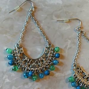 SILVER BEADED CHANDELIER EARRINGS